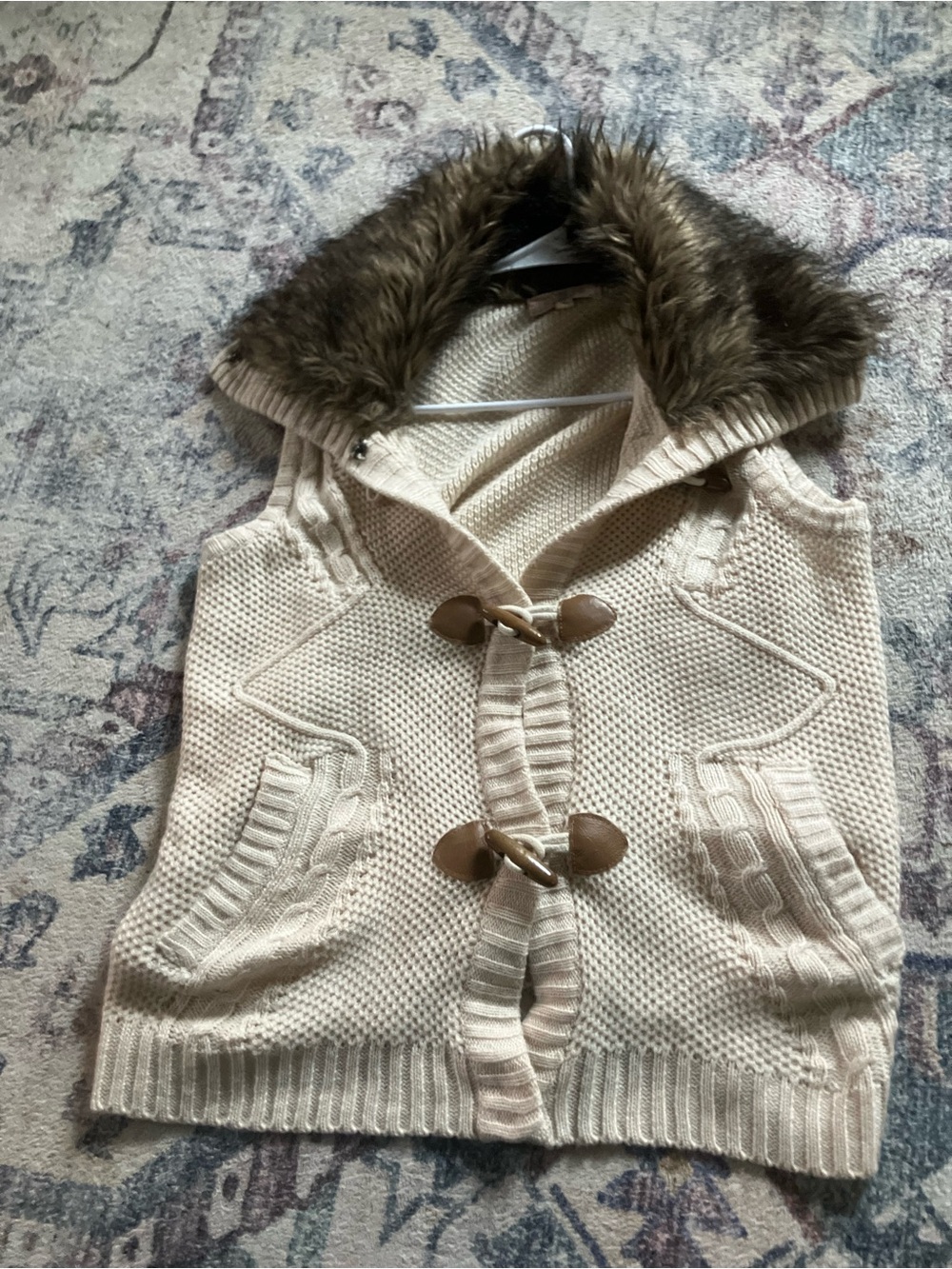 Pink Republic Cream Knit Vest with Faux Fur Trim